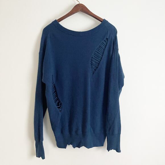 HELMUT LANG Oversized Distressed Wool Sweater Blue XS - Picture 3 of 11